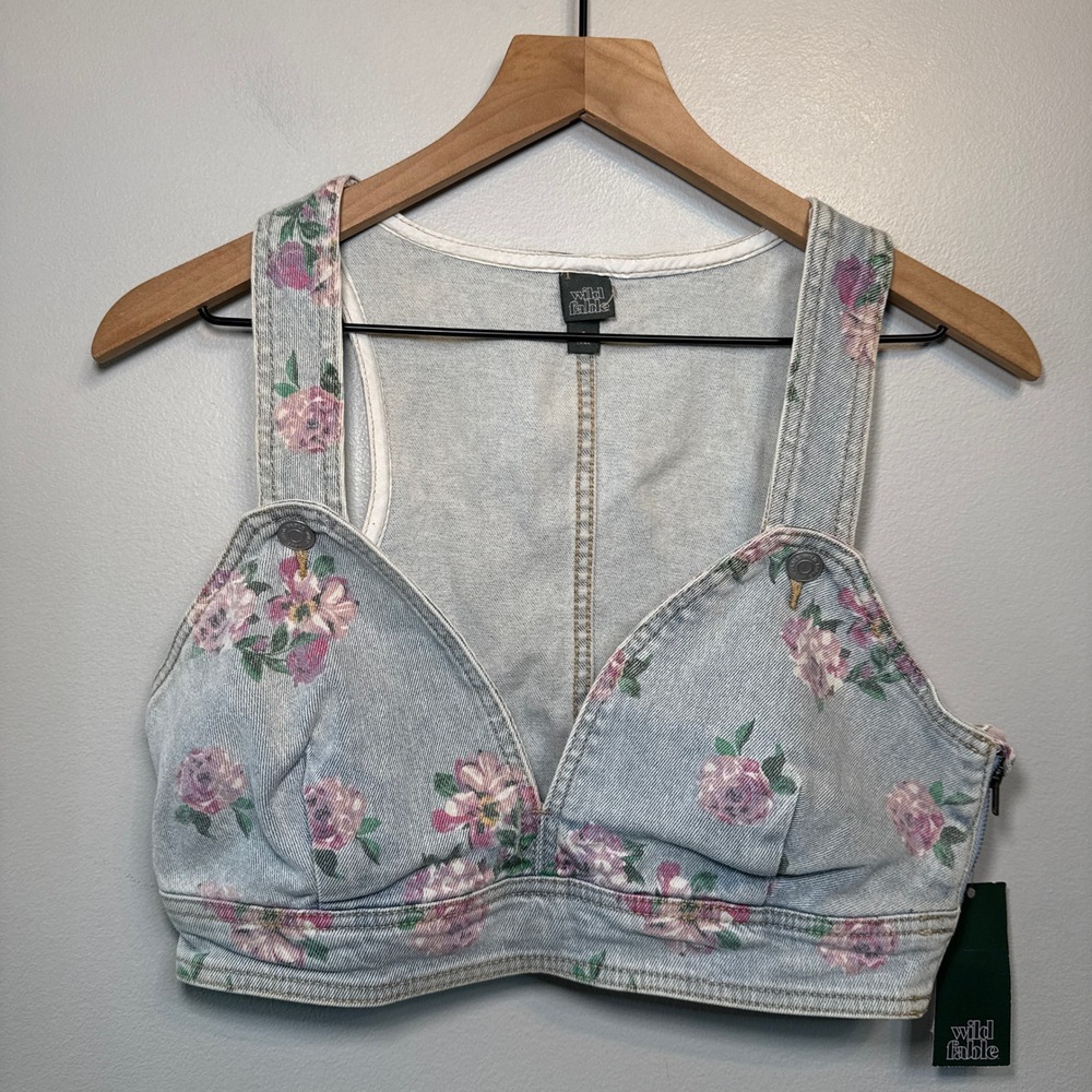 Wild Fable Women's Floral Denim Bralette Crop Top Light Wash Size Small NEW